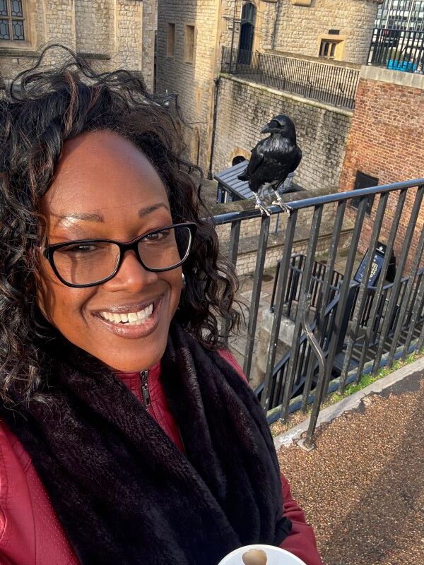 The author, Bernette, at the Tower of London with a guest appearance by one of their resident guardians. Perhaps being here at something to do with more of the otherworldly London vacation experiences.