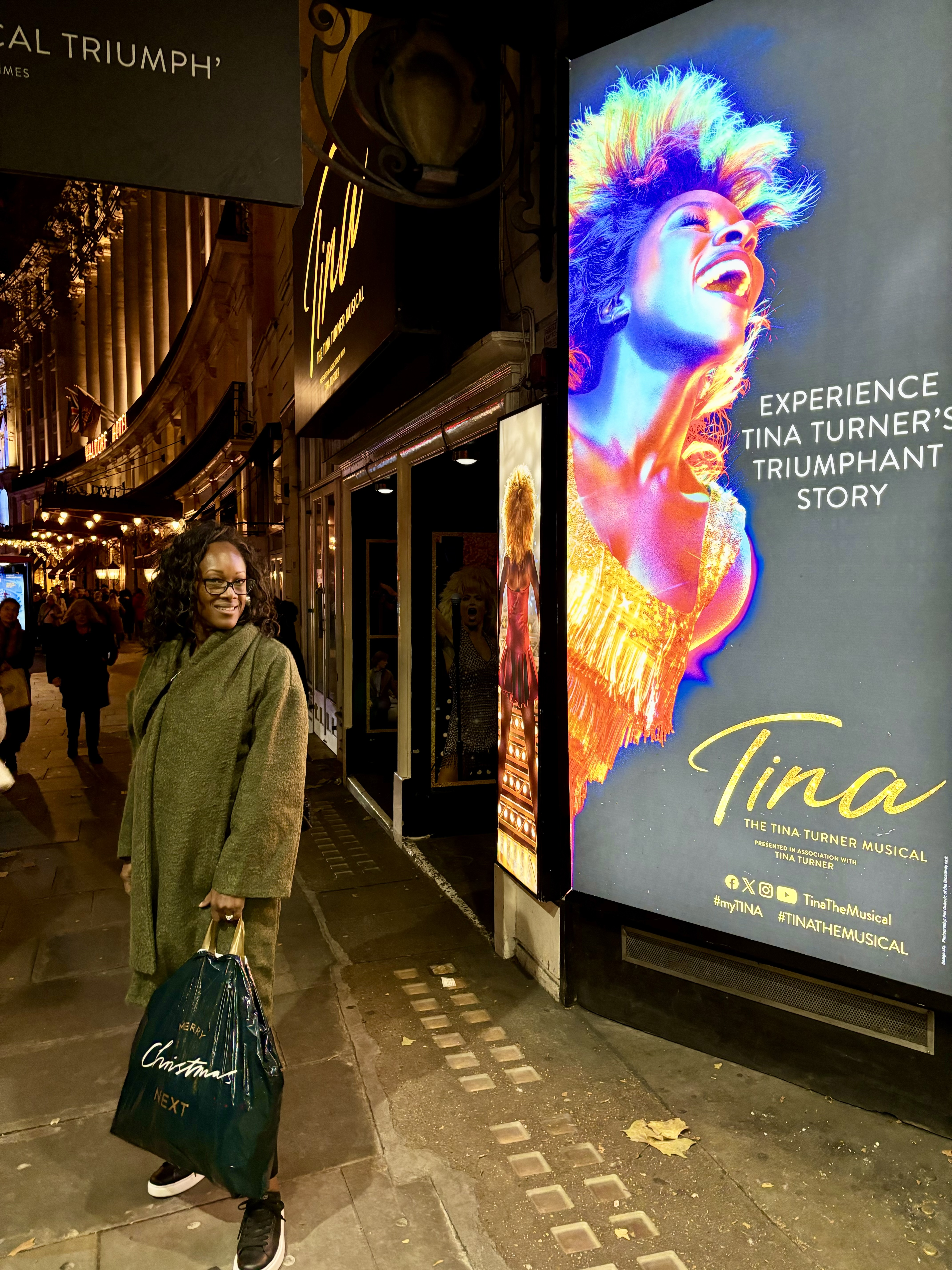 The author, Bernette, after the Tina musical (still riding high).